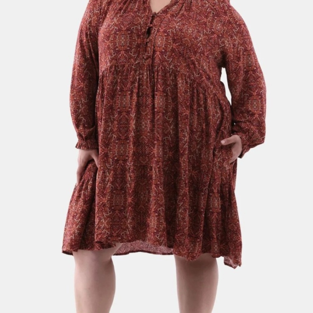 Terra & Sky Burgundy Patterned Long Sleeve Dress